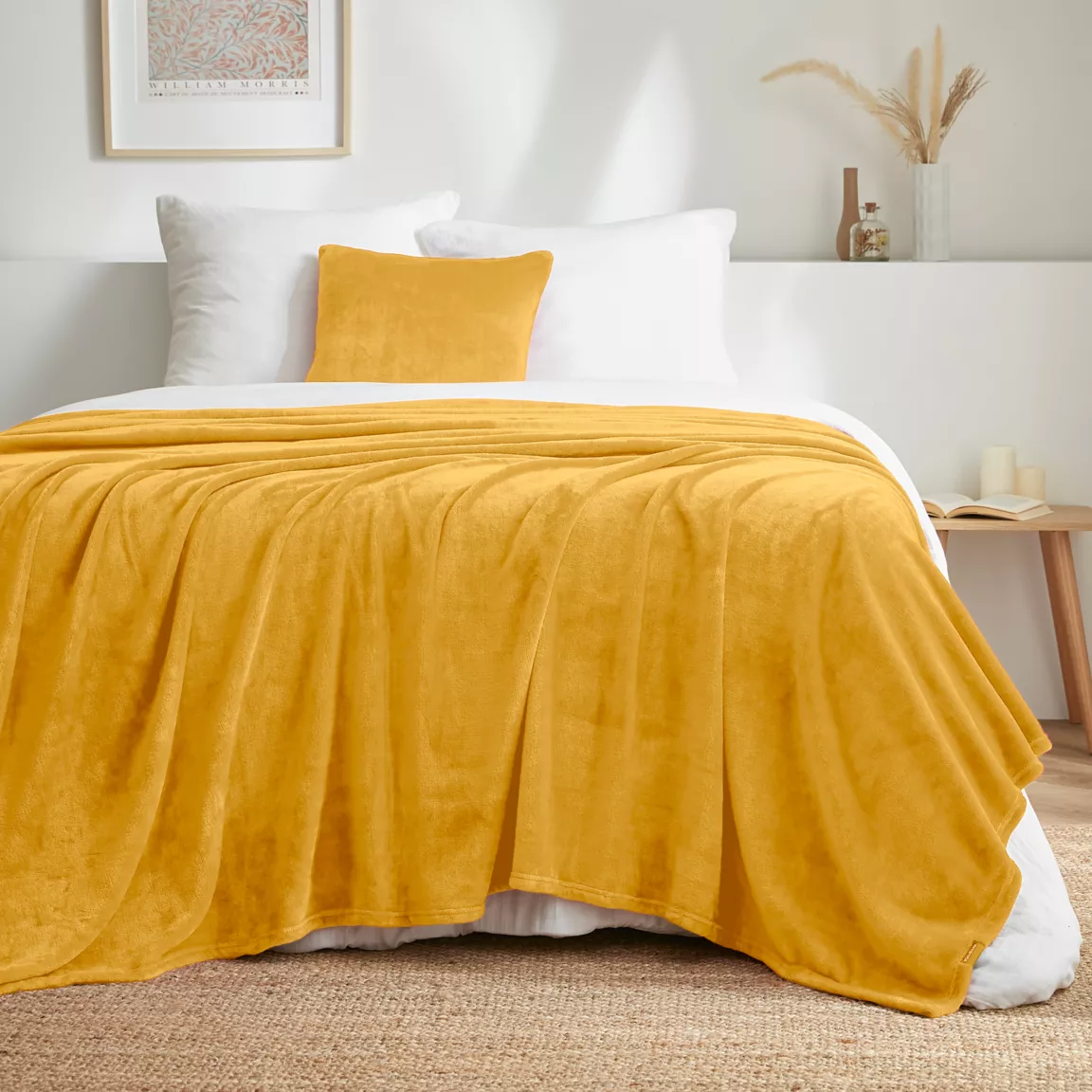 Plaid doux flanelle (220 x 240 cm) Didou Jaune moutarde