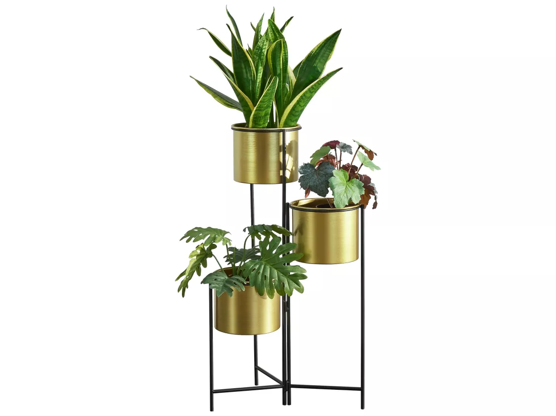 Support de plante (à 3 cache-pots) Haasdonk laiton noir [en.casa]