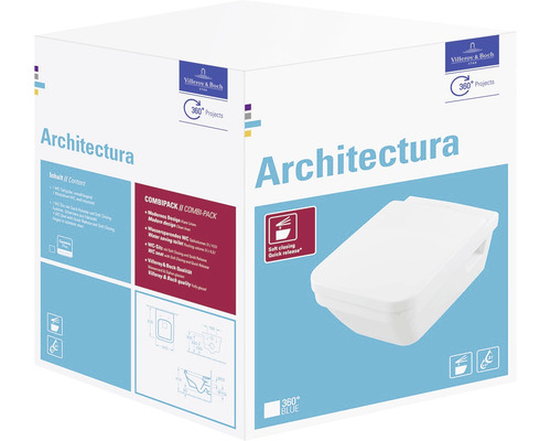 Villeroy & Boch Architectura wandclosetset, diepe spoeling, open rand, glanzend wit met coating, zonder toiletzitting 5685HRR1
