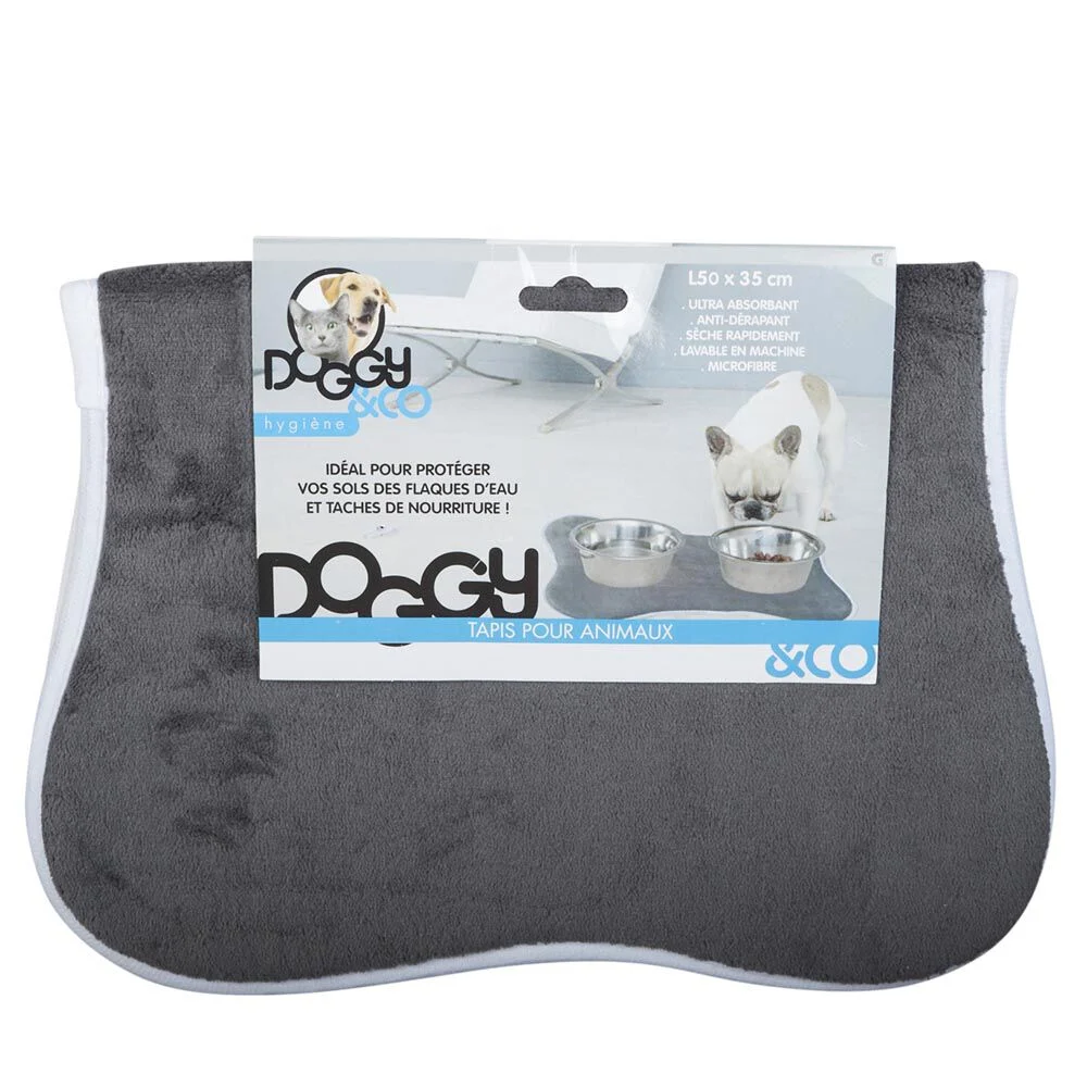 Tapis repose gamelle antidérapant gris 50x35cm