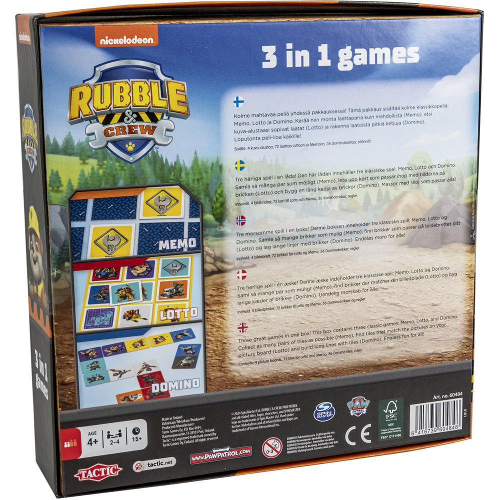 Køb Tactic Games Rubble & Crew 3 I 1 Memo, Lotto, Domino