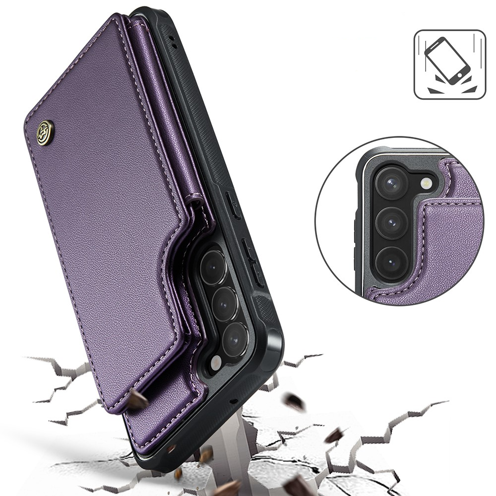 Samsung Galaxy S23 5G Leder Hülle mit Kartenfächern im Litchi Look   Kickstand (RFID Schutz) - Lila