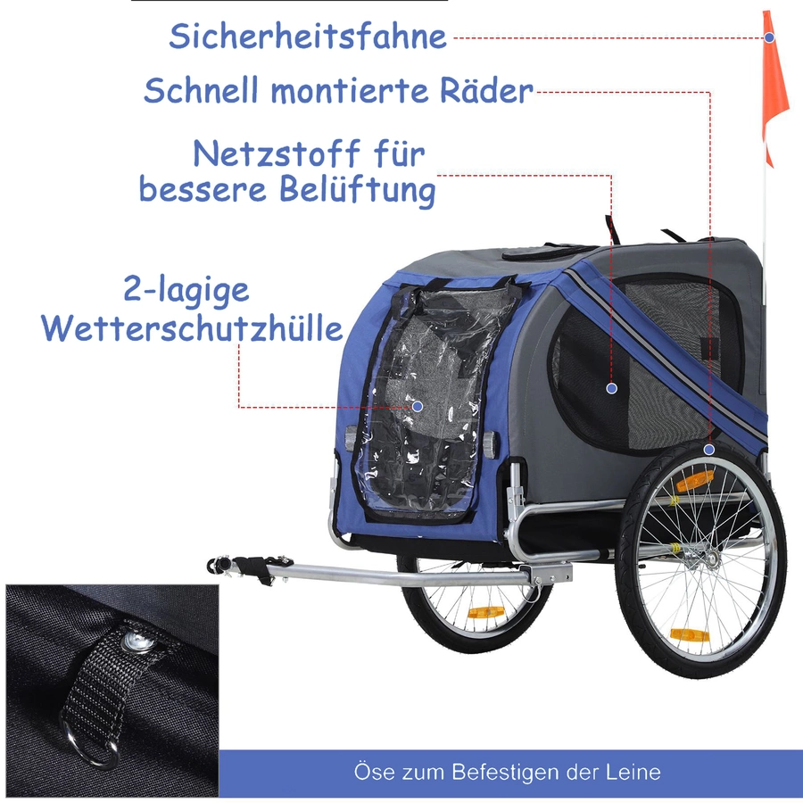 PawHut Fahrradanhänger für Hunde blau