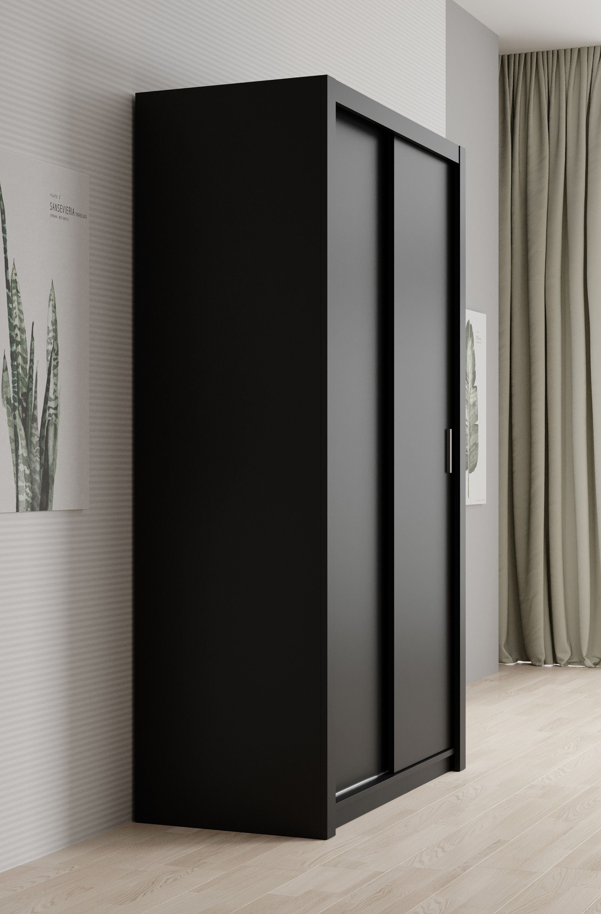 Blake - Kledingkast met schuifdeuren - Zwart - 120x62x215 cm