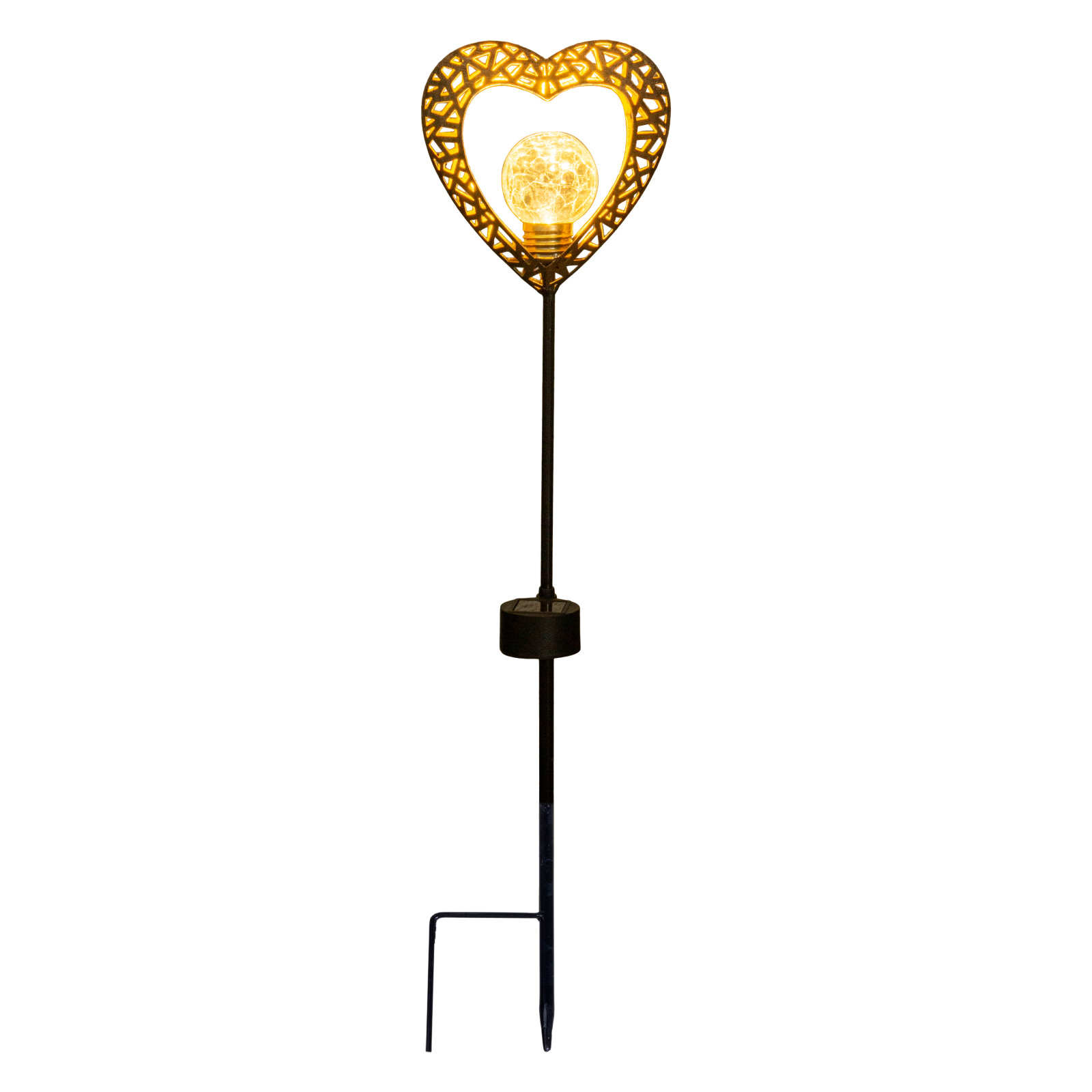 2er-Set LED-Solarleuchte HERZ - schwarz-gold - mit Erdspieß