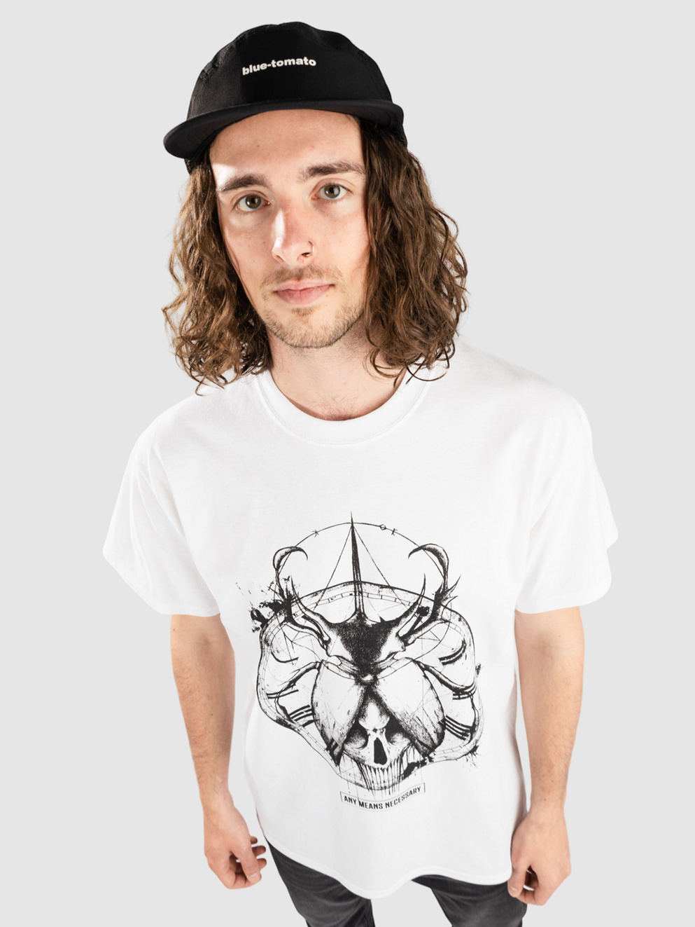 Any Means Necessary Death Beetle T-Shirt white