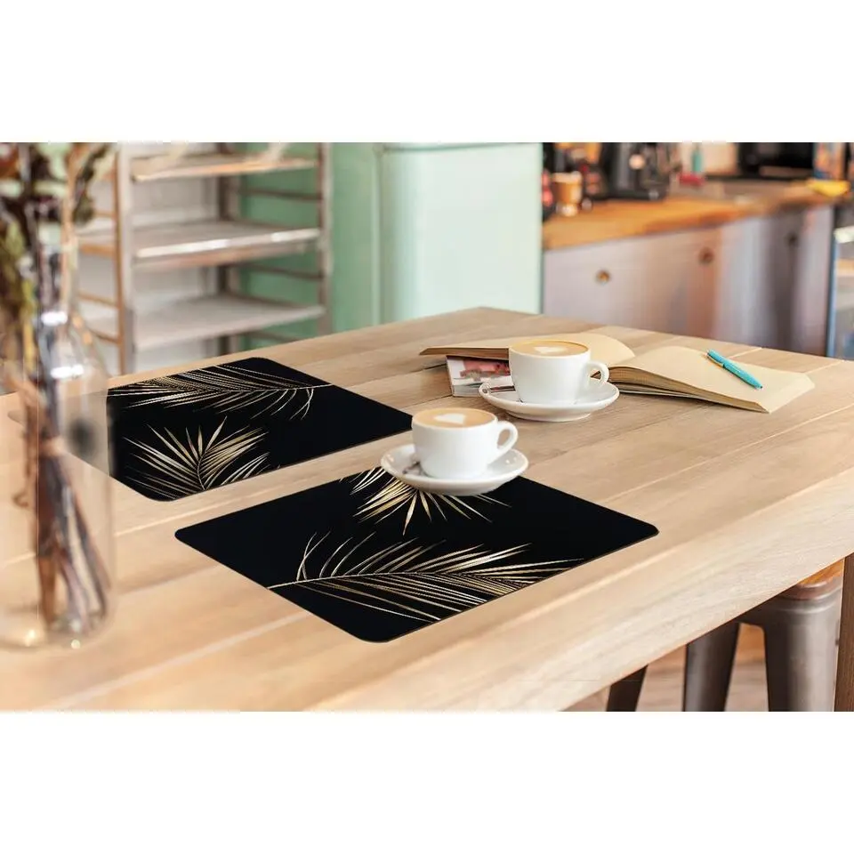 MuchoWow Placemat (6stuks) 45x30cm Bladeren Planten Goud Zwart