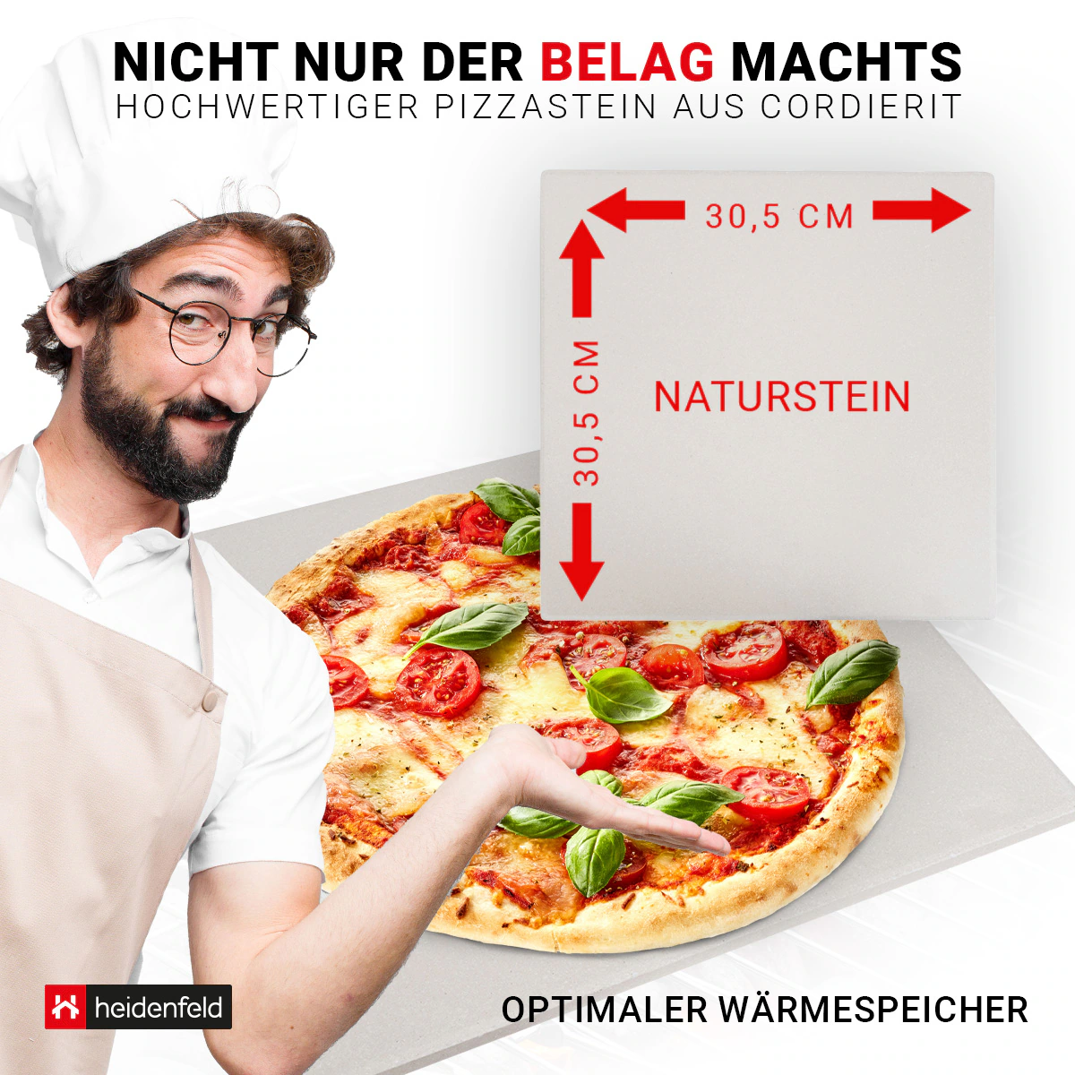 Heidenfeld Pizzaaufsatz Roma für Gasgrill und Holzkohlegrill, Edelstahl, mit Thermometer und Pizzastein