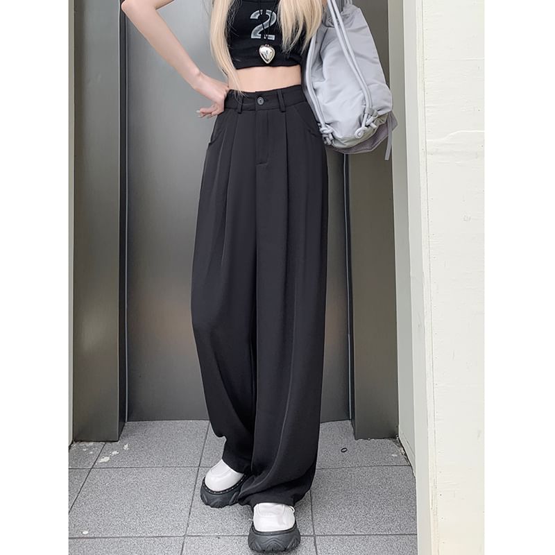 Gilmort - Hoge taille effen wijde broek