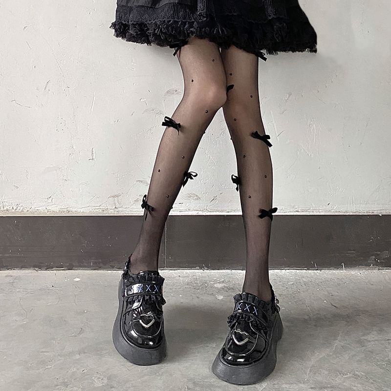 Gentiana - Panty met strik en imitatieparels