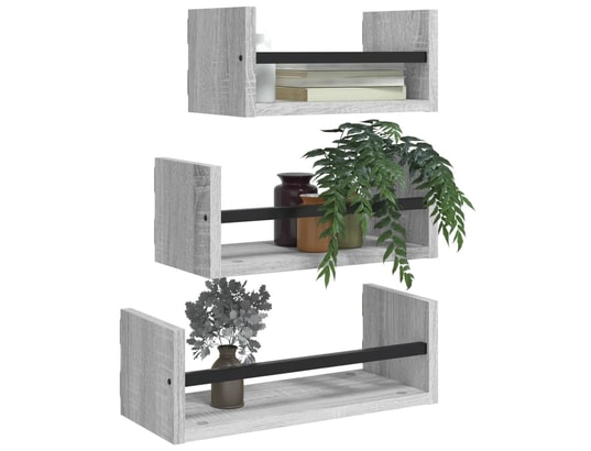 VIDAXL - Etagère murale Ensemble d'étagères murales avec barres 3 pcs sonoma gris