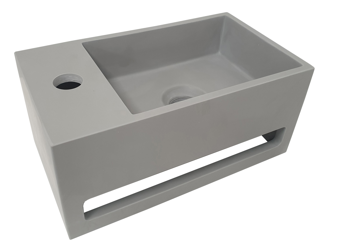 Mueller Solid Surface mat grijze fontein met handdoekhouder links