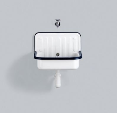 Alape uitstortgootsteen plaatstaal 51x36cm met zwarte rand en overloop wit