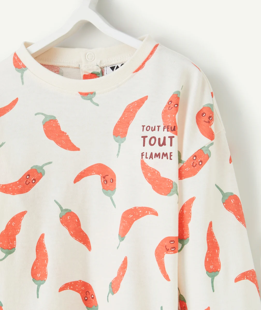 T-SHIRT BÉBÉ GARÇON EN COTON BIO ÉCRU AVEC IMPRIMÉ PIMENT