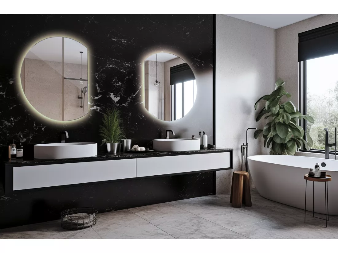 Miroir rond biseauté, miroir moderne avec rétroéclairage LED - 80 cm - Lumière neutre