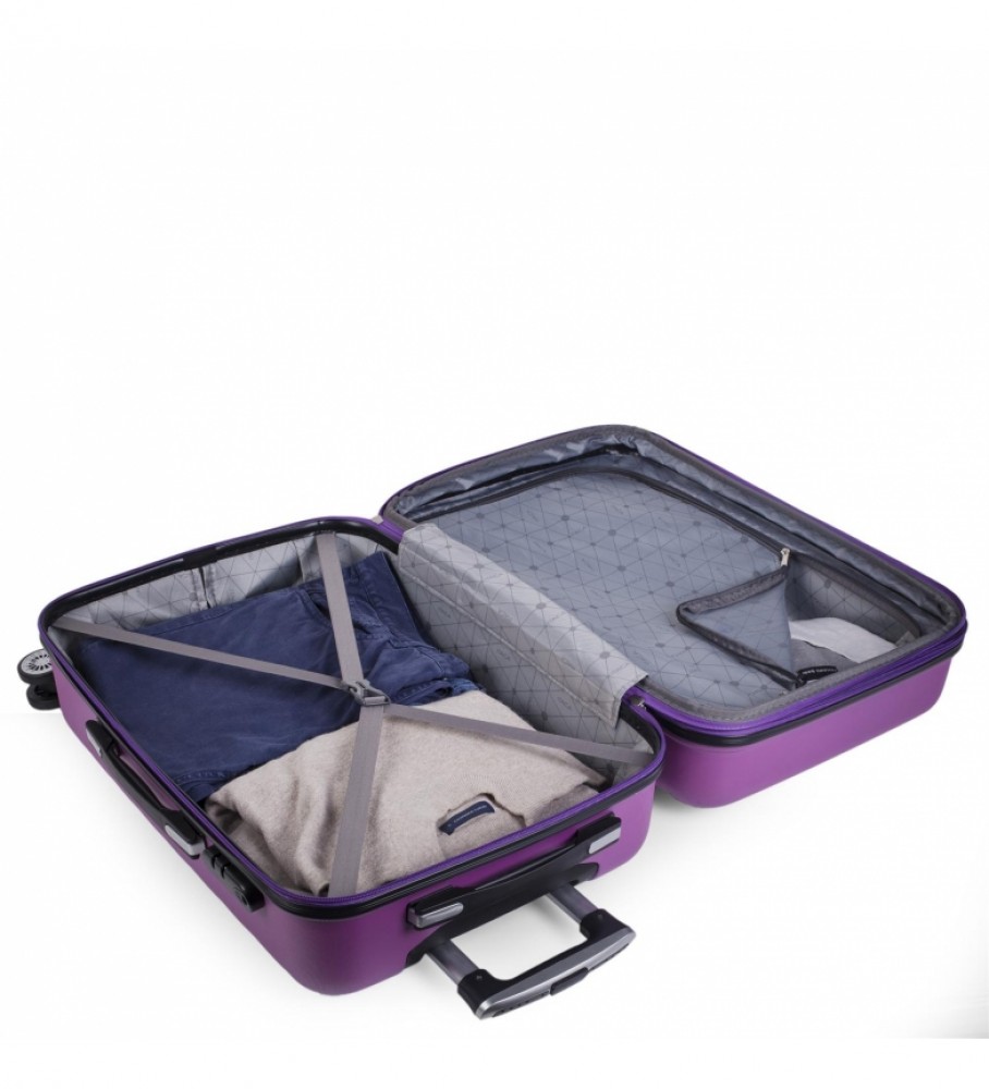 Mala de viagem rígida média com 4 rodas ITACA 71260 roxa - 65 x 42 x 26 cm -