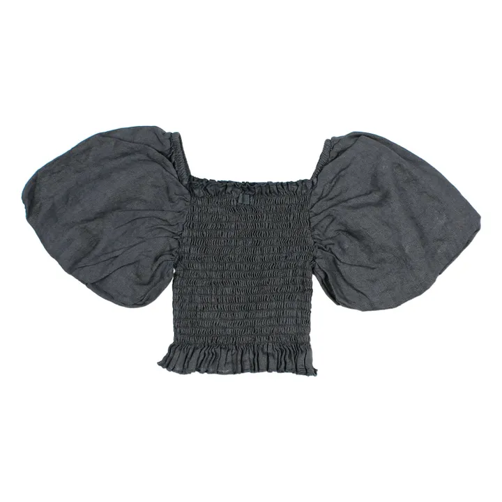 Búho Top Manches Ballons Lin | Gris anthracite