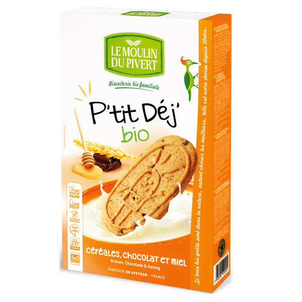 Biscuits P'tit déj' bio Céréales miel et chocolat