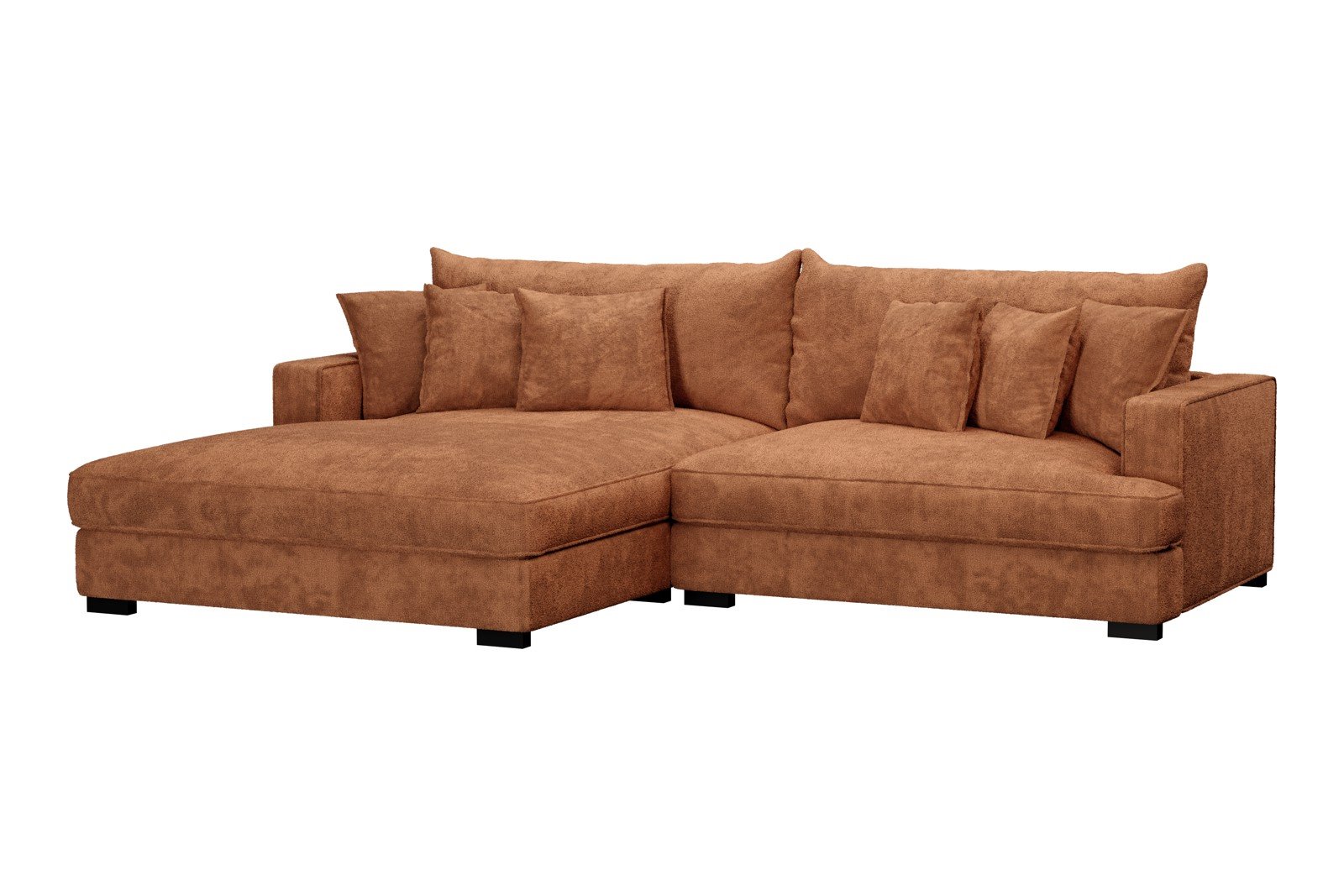 Rossi Lux 2-seter med XL sjeselong venstre Tekstil Genesis 9 Deep Terra, arm A med sorte ben. Lux Komfort.