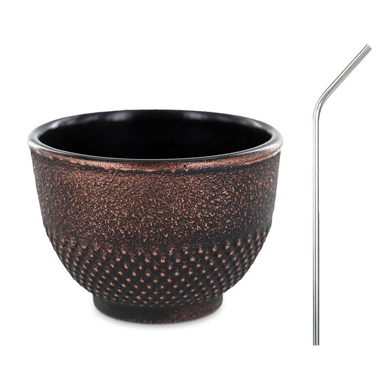 Tasse en fonte noire et bronze 0,15 L + 4 pailles en inox Youdoit
