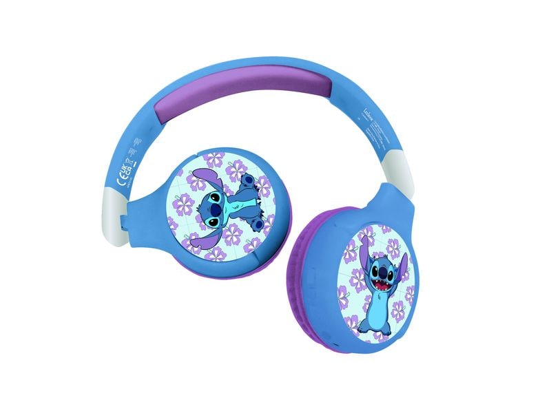 Lexibook 2-in-1-Bluetooth/Kabel-Kopfhörer Stitch Blau Zusammenklappbare Bluetooth- und Kabelkopfhörer im 3D-Design