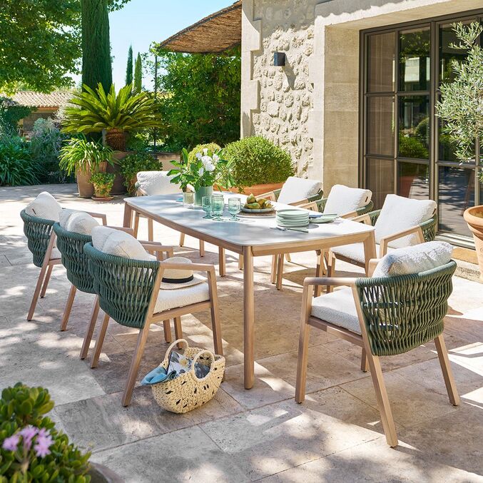 Ensemble table de jardin NELORA + 8 fauteuils MYLORE Miel