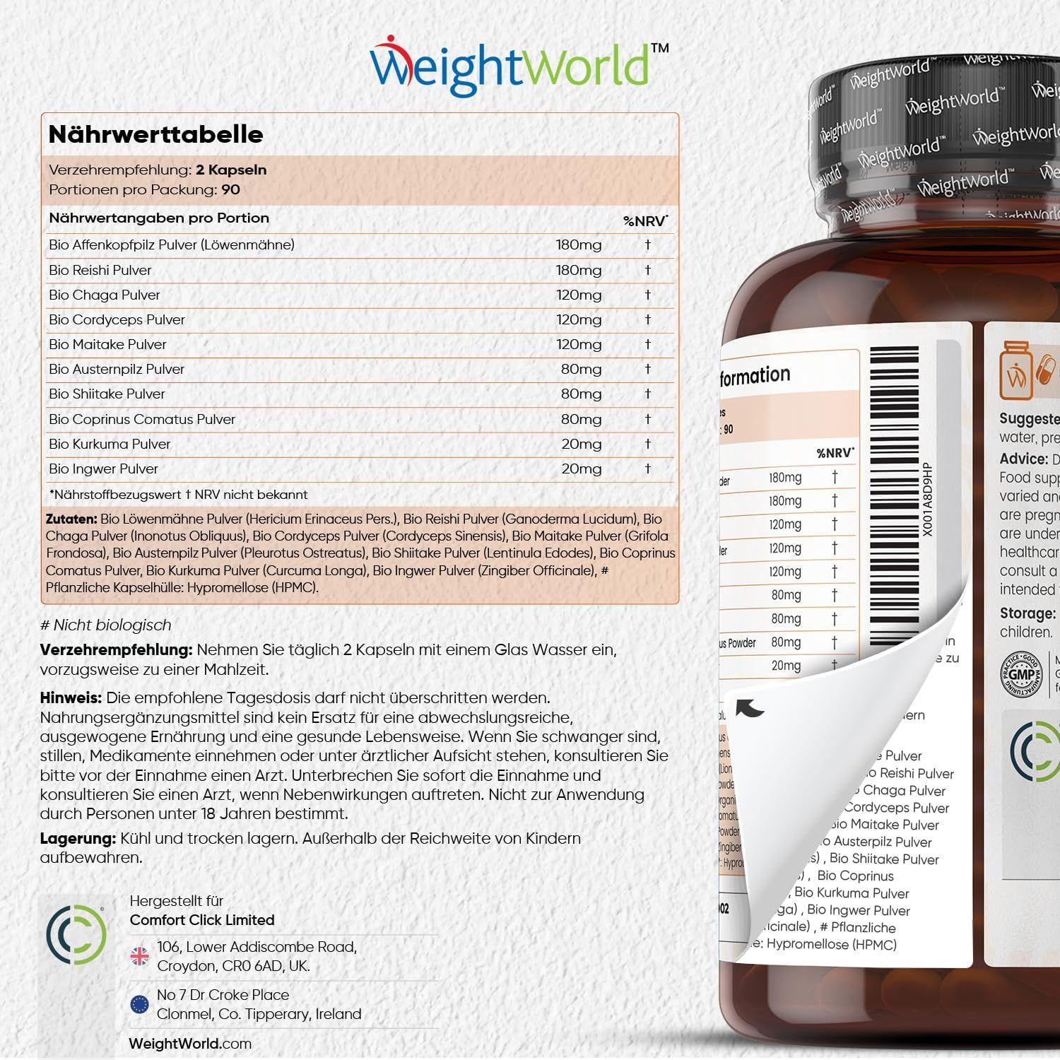 WeightWorld BIO Pilz Komplex mit 8 Pilzsorten