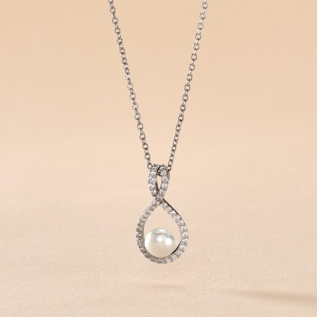 Collier Rozane Argent Blanc Perle De Culture Et Oxyde De Zirconium