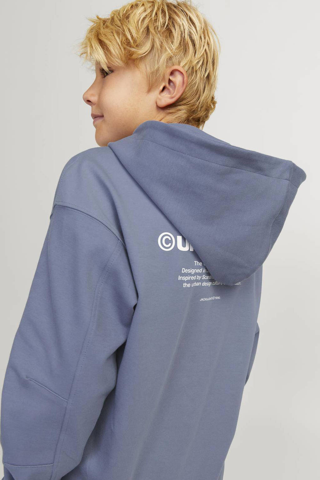 JACK & JONES hoodie JCOAERO met tekst zachtblauw