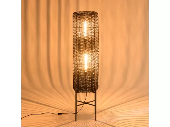 ALIDA - Lampadaire 39x39cm rotin couleur noire pieds acier