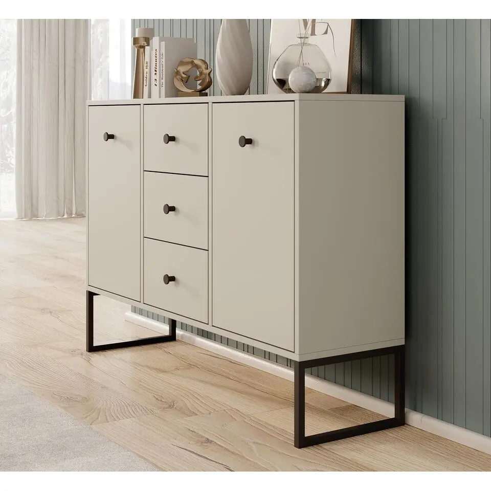 Meubella - Dressoir Lyndall - Beige - 115 cm - Met deuren