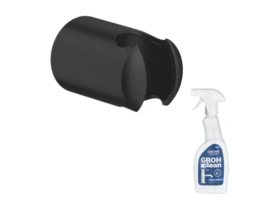Support mural pour douchette GROHE Vitalio noir mat + nettoyant GrohClean