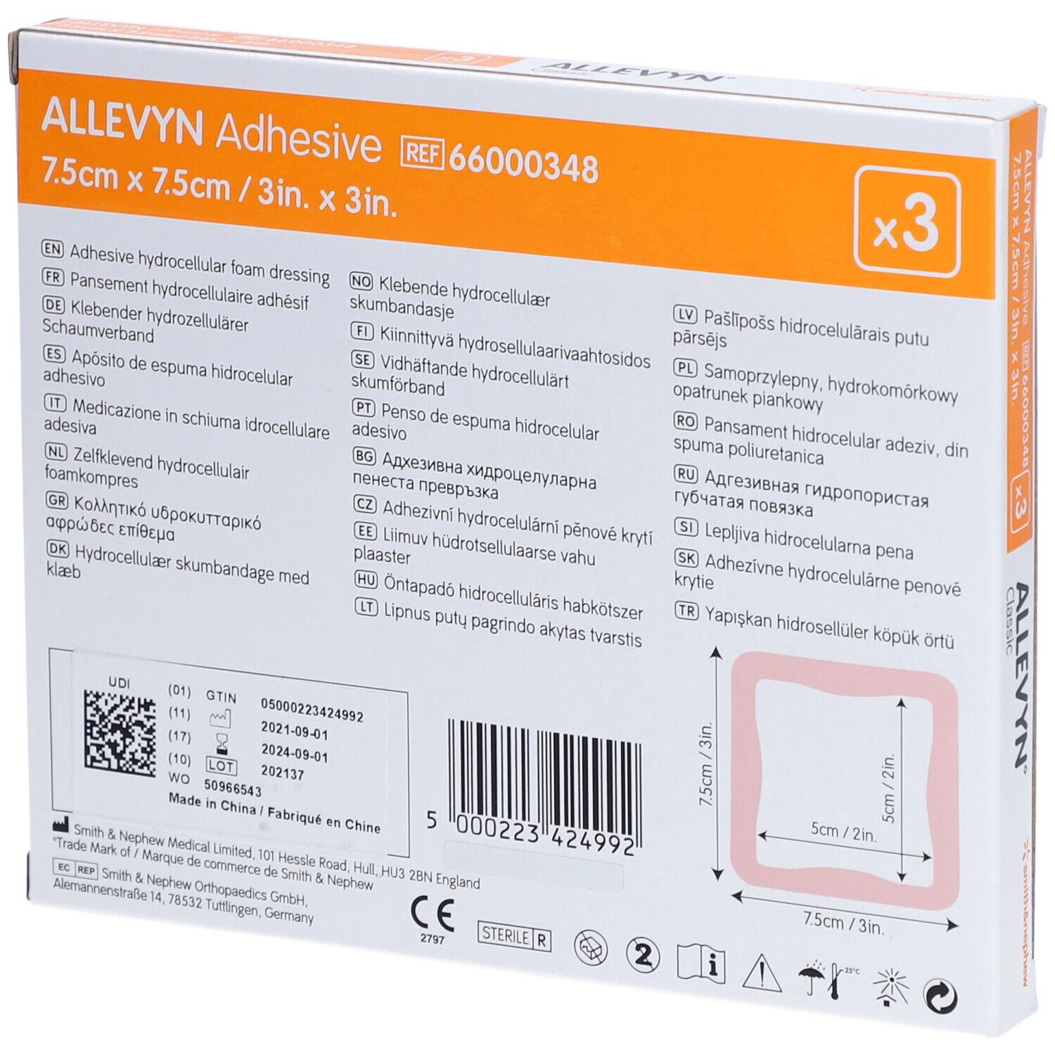 ALLEVYN Adhesive 7,5 x 7,5 cm haftende Wundauflage