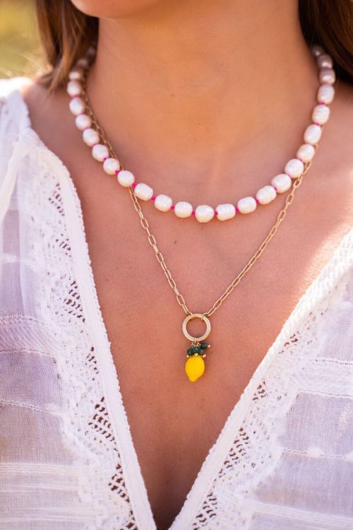 Casa fiore parel ketting roze