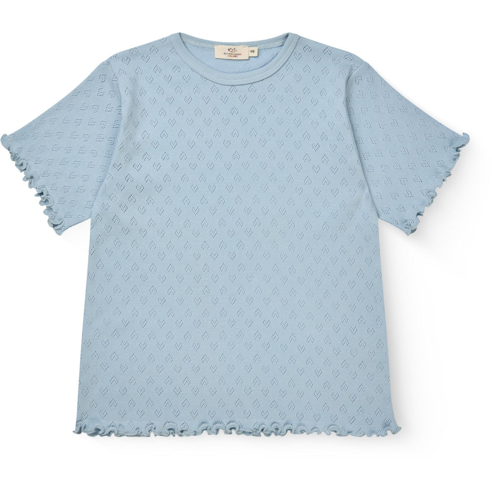 Køb COPENHAGEN COLORS Dusty Blue Pointelle Heart T-Shirt