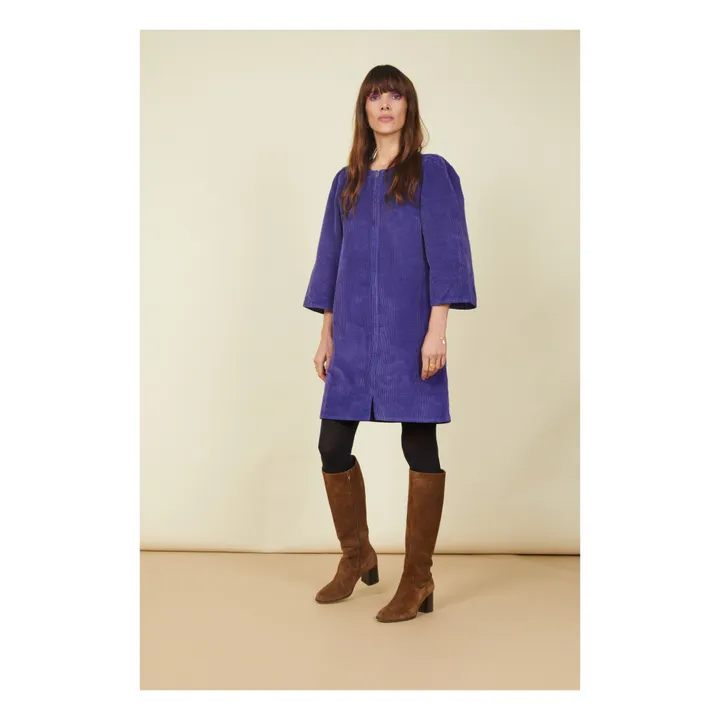SMALLABLE BASICS Robe Zippée Femme Manches Larges en Velours Côtelé | Bleu indigo