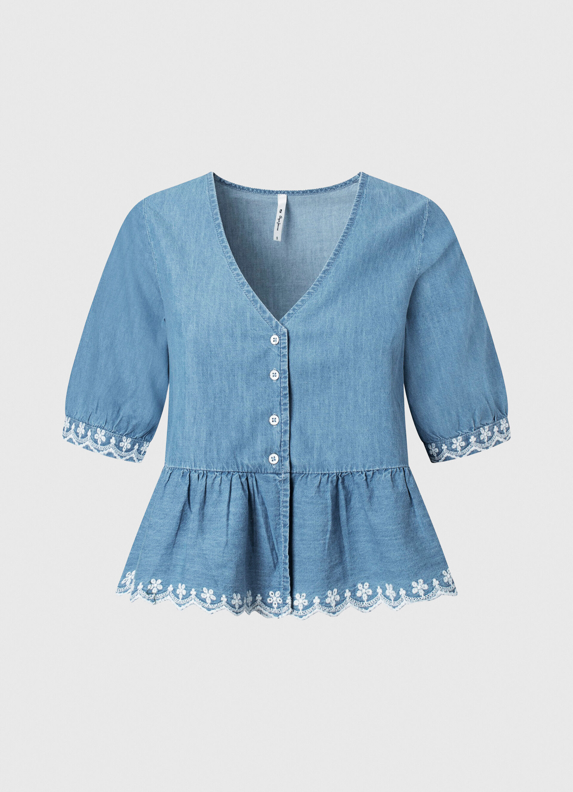 Blusa jeans com decote em V - azul