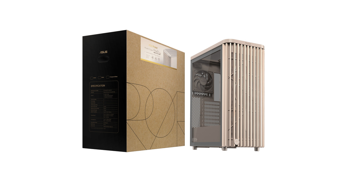 ASUSProArt PA401 Wood Edition - Tempered Glass Panel midi tower behuizing  (Beige/houtkleur | 2x USB-A | 1x USB-C | Tempered Glass)