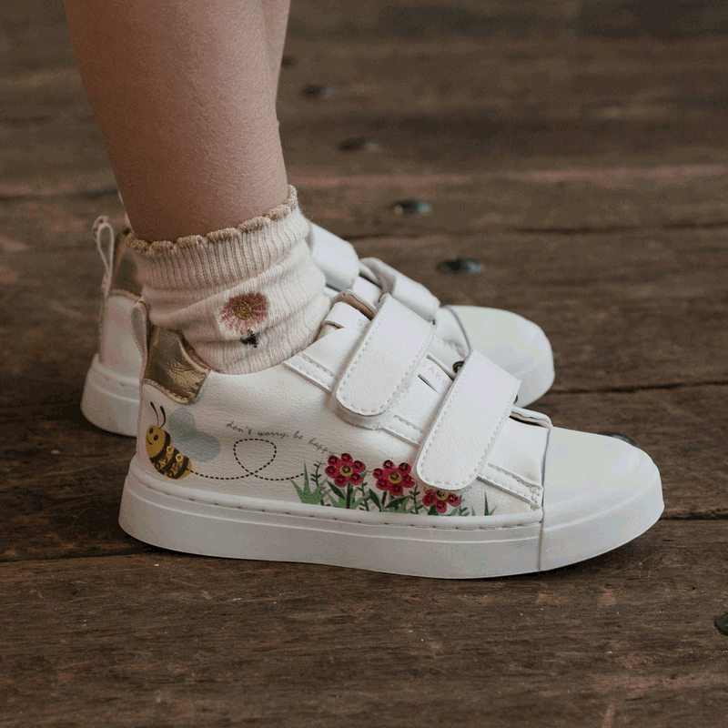 Shoesme witte sneaker met bloemen Microleer |  schoenen