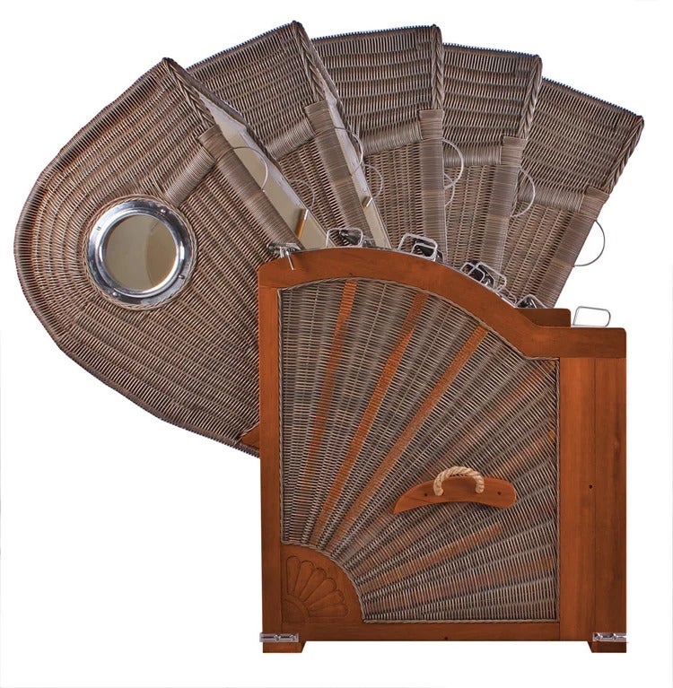 Westerland strandstoel, mahonie, patrijspoort, PE grijs, design 580