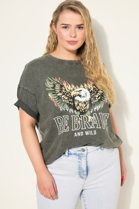 T-Shirt, oversized, Frontprint, Acid Wash, Rundhals, Halbarm