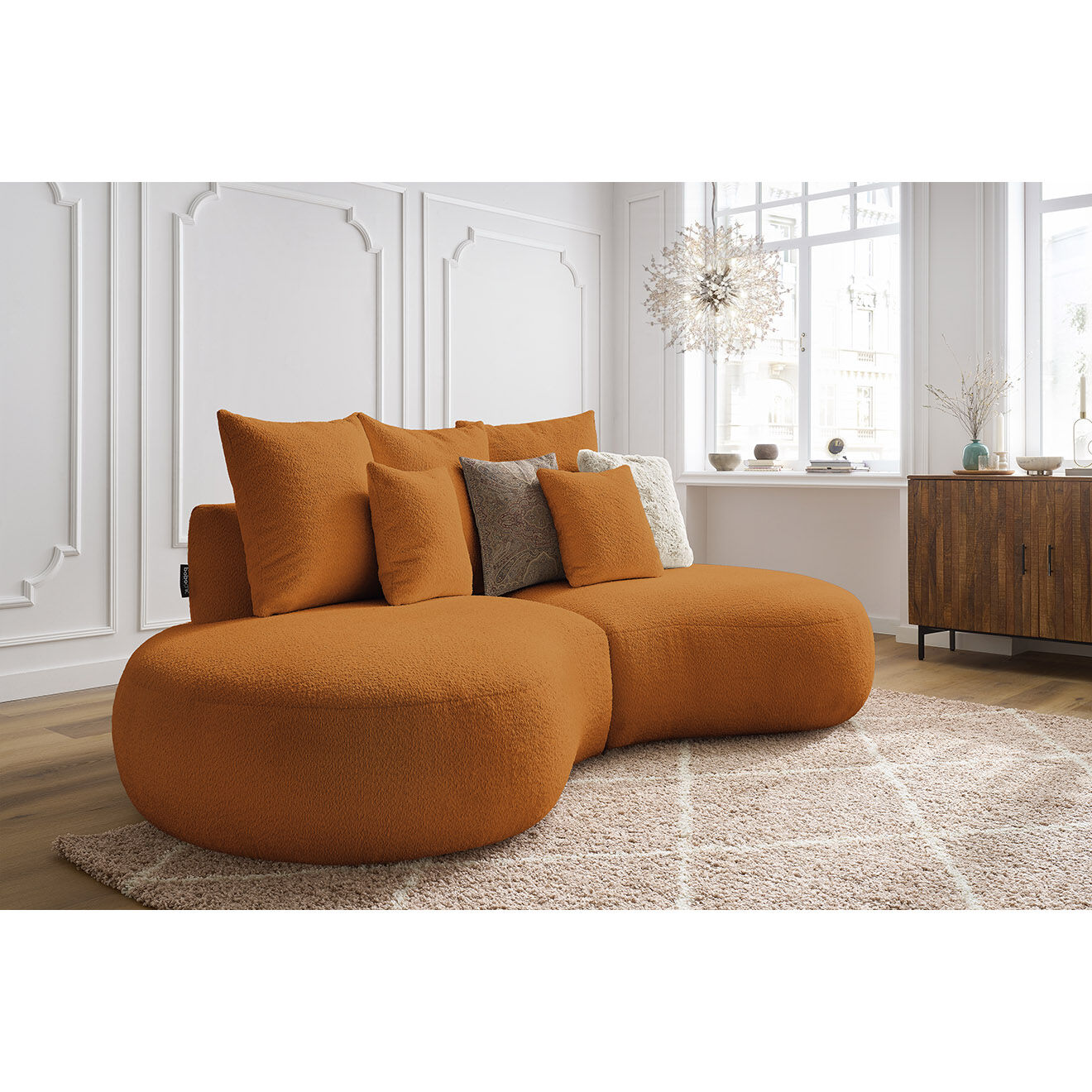 Bobochic Canapé droit fixe 3 places saint-germain tissu bouclette jaune - 260x145x92 cm