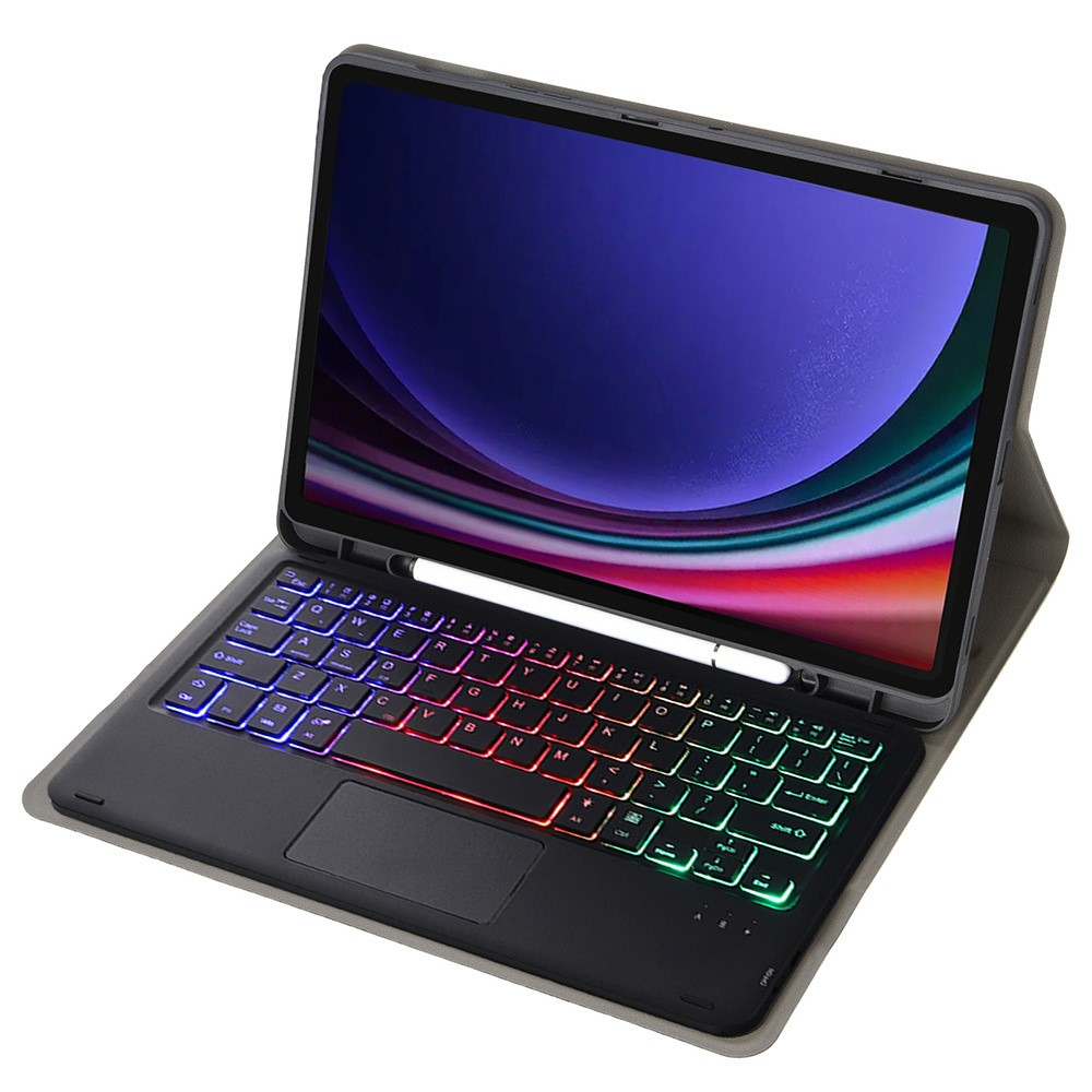 Samsung Galaxy Tab S10 Lite / S10 FE / Tab S9 FE / Tab S9 Leder Tasche mit abnehmbarer Bluetooth Tastatur   Touch Pad und S Pen Halter (QWERTY) - Schwarz