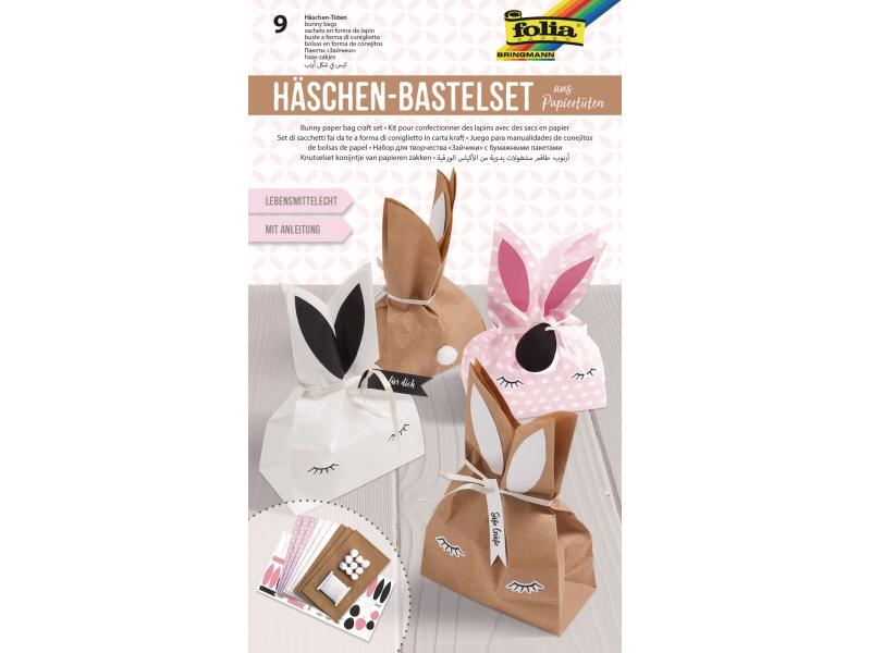 Folia Bastelset Häschen, 9 Stück Papiertüten-Set Häschen