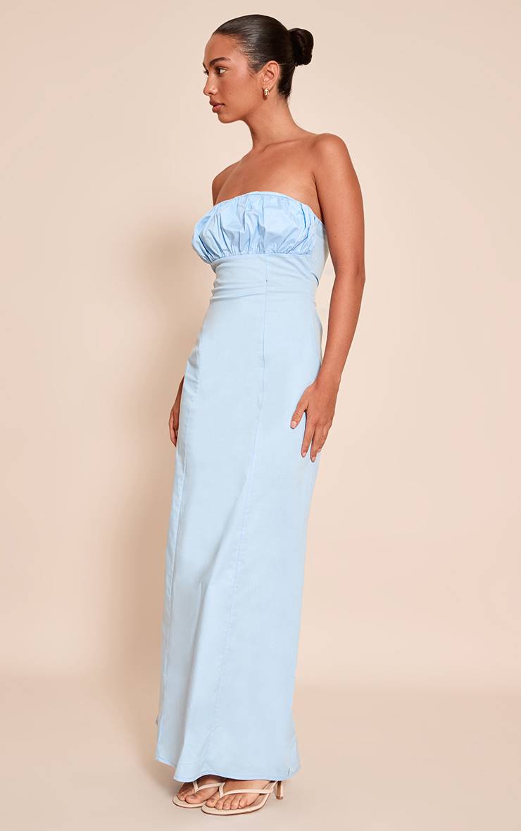 Bleu Robe Longue Bustier À Poitrine Froncée