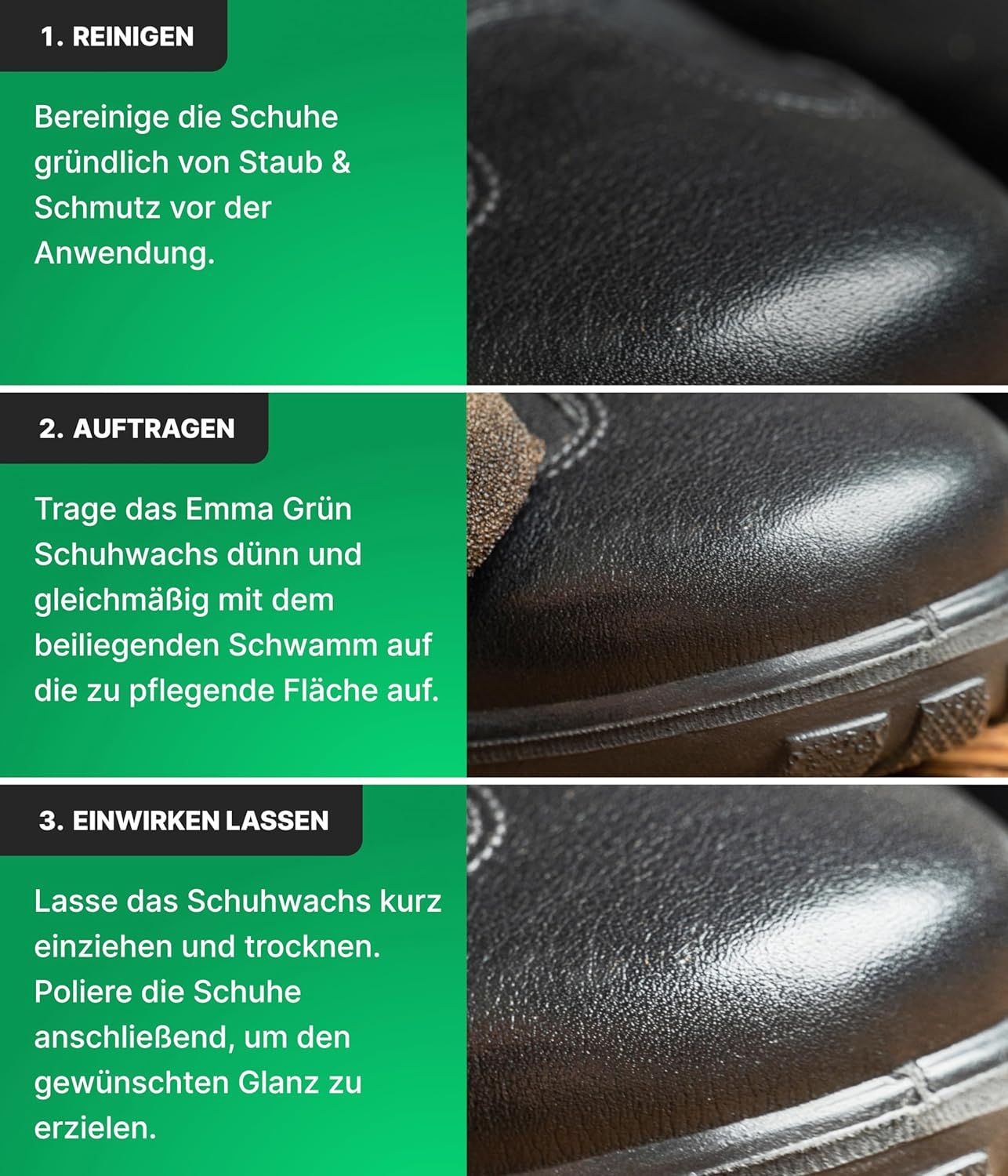 Emma Grün® Schuhwachs farblos mit Bienenwachs inkl. wiederverwendbarem Schwamm