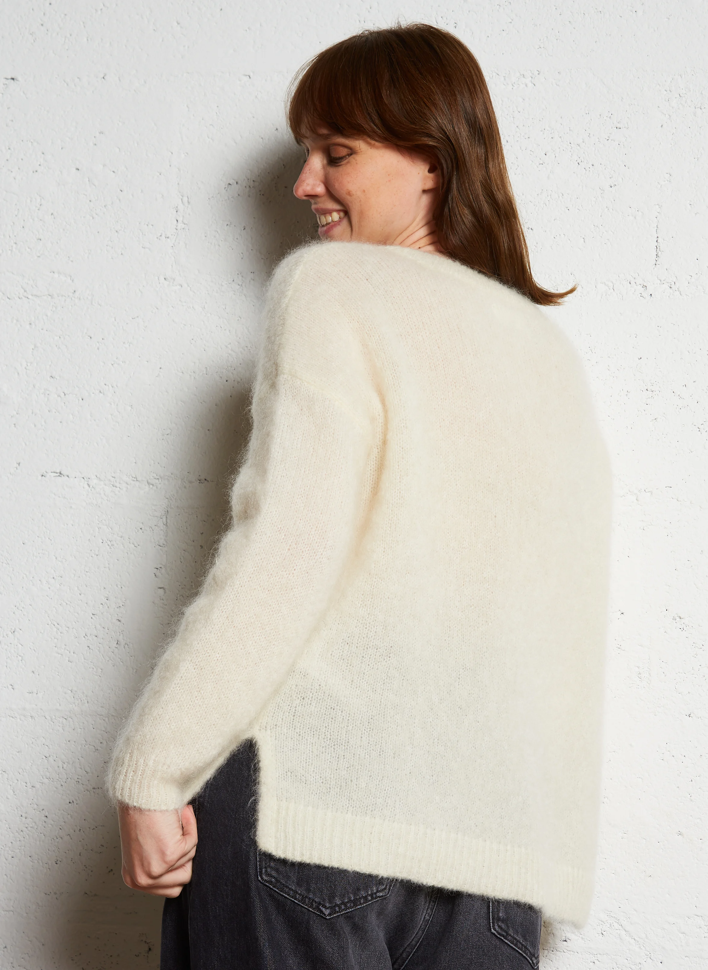 ALYRA - Pull col rond en laine mélangée | Blanc