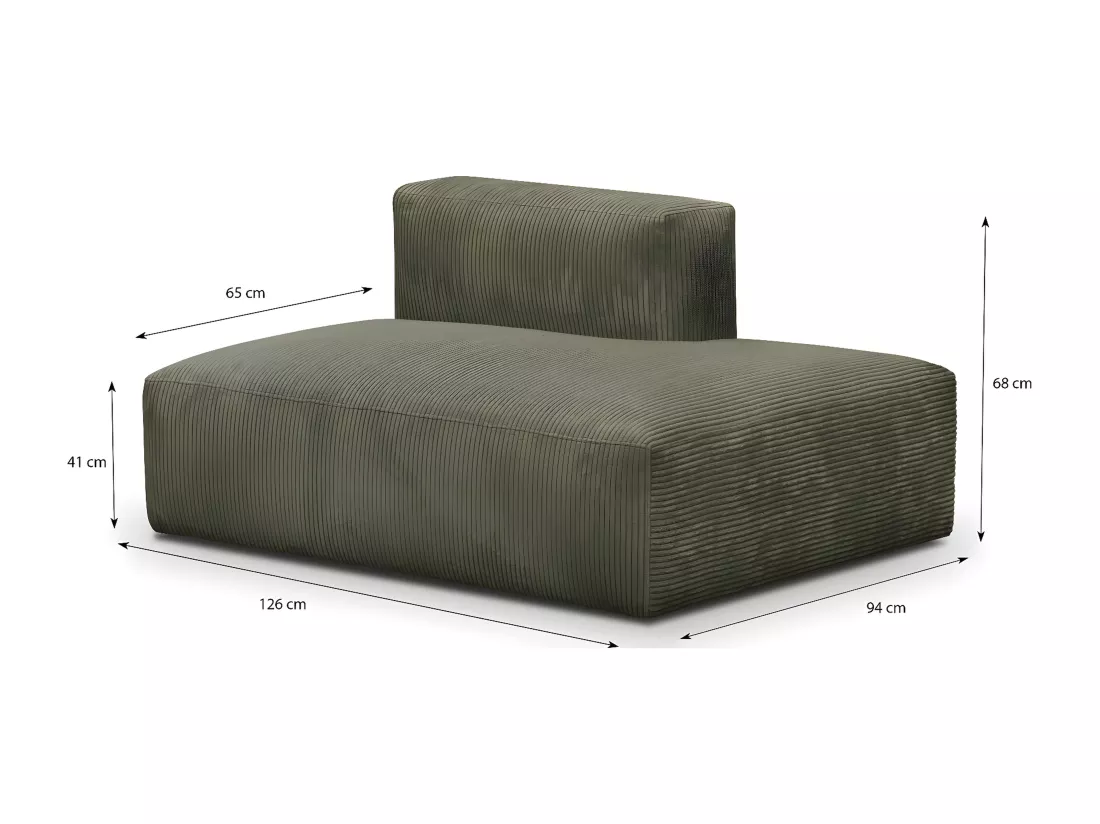 Module d'angle ouvert à droite 2 places en velours côtelé vert kaki - Modulo