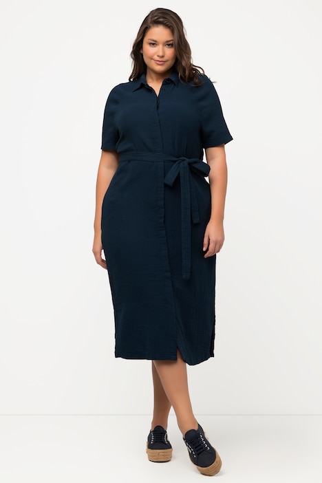 Midikleid, Hemdkragen, Halbarm, Musselin, Biobaumwolle