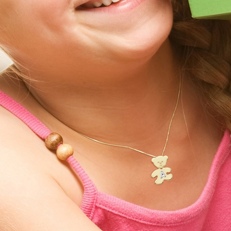 Pendentif OURSON plaqué Or Jaune - Lettre A Argent